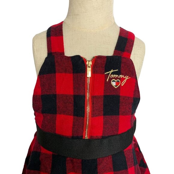 Tommy Hilfiger Infant Pinafore Dress 24m Red Buffalo Plaid Elastic Waist Zipper - Picture 2 of 6